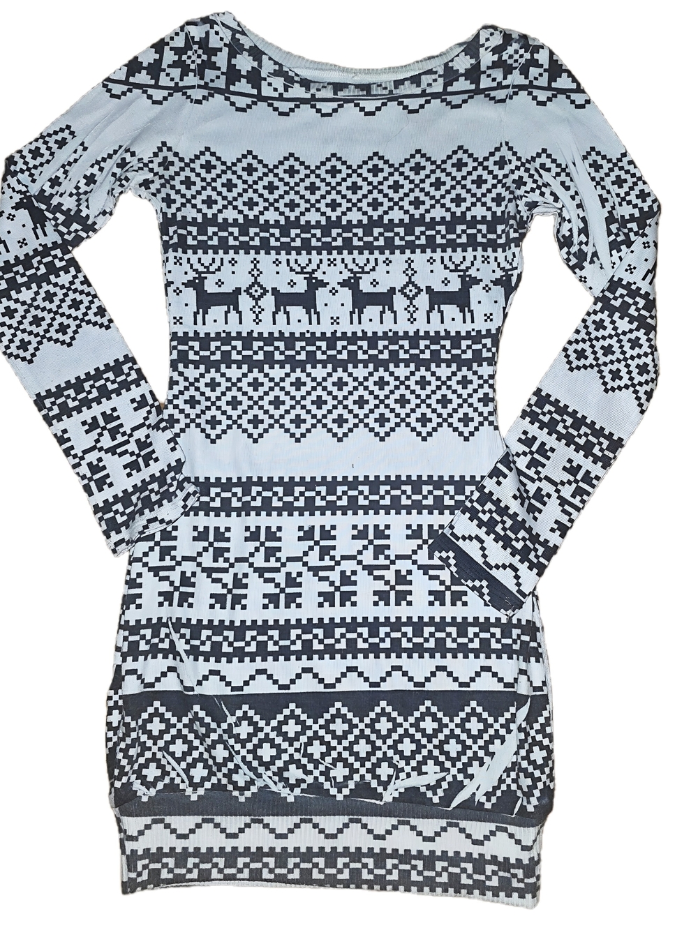 Black & White Reindeer Fair Isle Sweater Dress Sz S